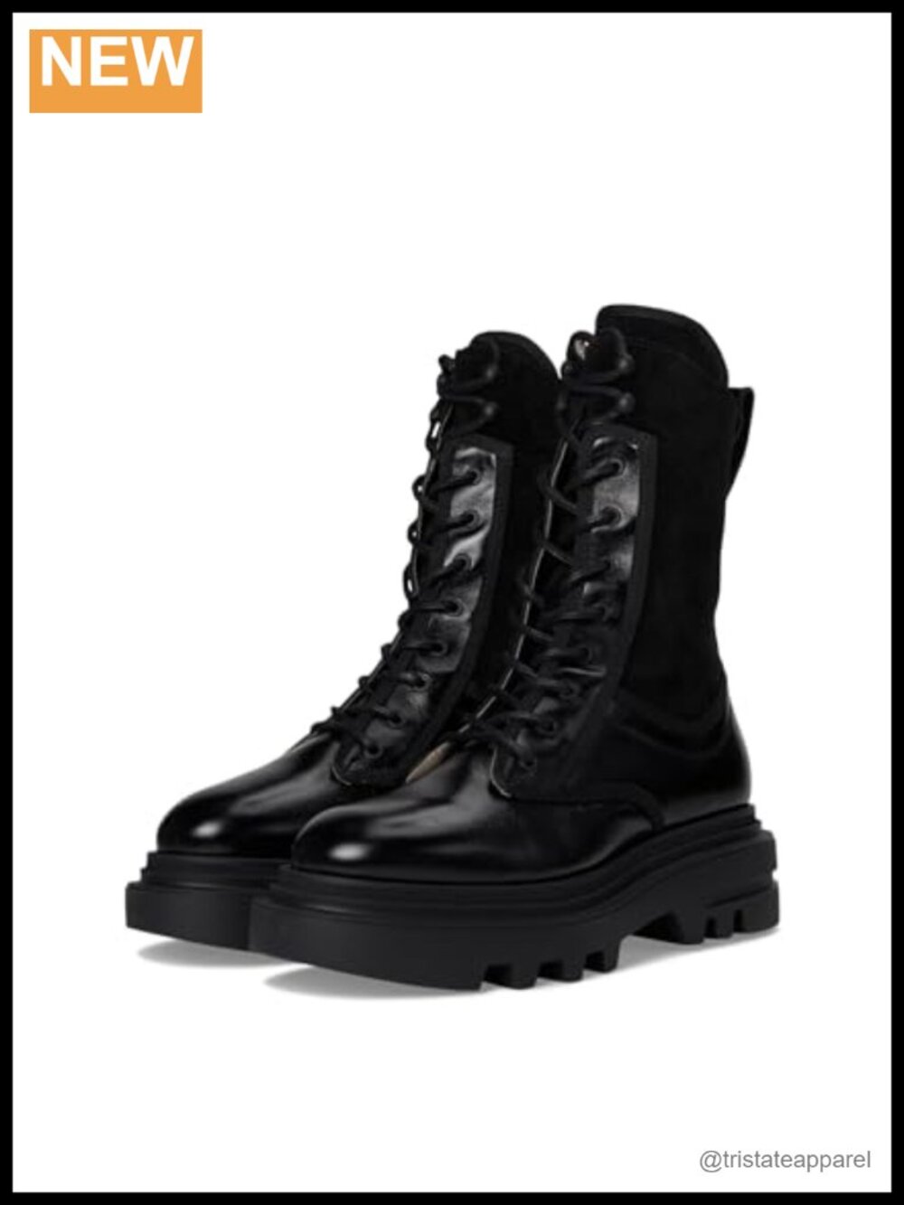 Leather Mid-Calf Combat Boots Side Zip Round Toe
